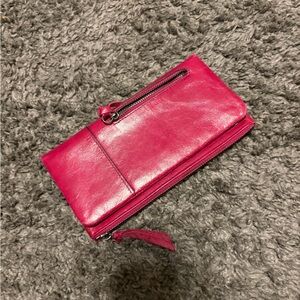 Bright Pink Leather Zip Wallet - Women's Clutch